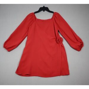 Aqua Girls' Rosette Faux Wrap Dress Big Girls - Red - Size L (10/12)